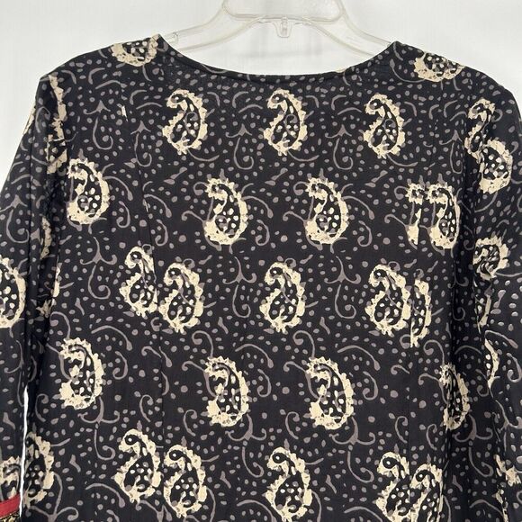 J Peterman Boho Tunic Top Black Gold Sequins Paisley Print 3/4 Sleeves Size S - Picture 9 of 12